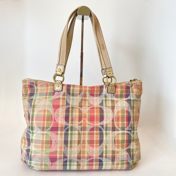 Coach Daisy Madras Plaid Glam Signature Tote Shoulder Bag - Picture 3 of 16